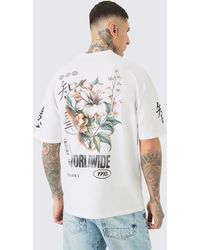 BoohooMAN - Tall Floral Sleeve Print T-shirt In White - Lyst