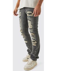 Boohoo - Slim Rigid Flare Rip & Repair Bleached Jeans - Lyst