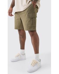 Boohoo - Plus Elastic Waist Khaki Skinny Fit Cargo Shorts - Lyst