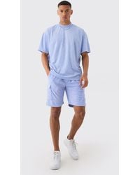 BoohooMAN - Oversized Extended Neck Towelling T-shirt & Cargo Shorts - Lyst