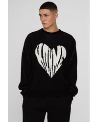 BoohooMAN - Oversized Fluffy Graphic Heart Knitted Jumper - Lyst