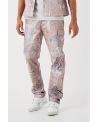 BoohooMAN - Pu Straight Leg Stacked Fixed Waist Abstract Cargo Trouser - Lyst