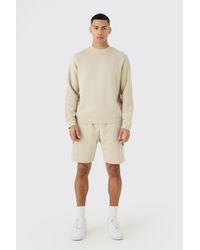 BoohooMAN - Signature Extended Neck Cargo Sweat Short Tracksuit - Lyst