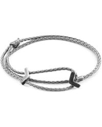 BoohooMAN - Anchor & Crew William Silver And Rope Skinny Bracelet - Lyst