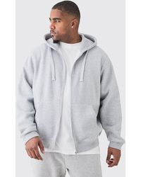 Boohoo - Plus Basic Zip Through Hoodie In Grey Marl - Lyst