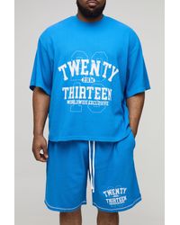 BoohooMAN - Plus Oversized Boxy Waffle Graphic T-Shirt & Oversized Short Set - Lyst