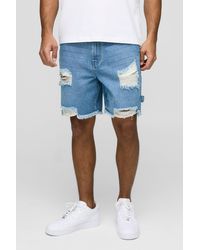 Boohoo - Relaxed Fit Mid Length Ripped Denim Shorts - Lyst