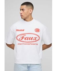 Boohoo - Camiseta Oversize Recta Con Cuello Extendido Y Estampado Gráfico De Motociclismo - Lyst