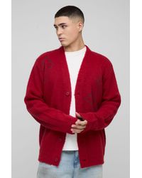 BoohooMAN - Regular Fit Fluffy Cross Knitted Cardigan - Lyst