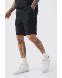 BoohooMAN - Tall Elastic Waist Black Skinny Fit Cargo Shorts - Lyst
