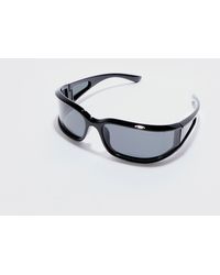 Boohoo - Wrap Around Rectangle Sunglasses In Black - Lyst