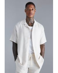 BoohooMAN - Short Sleeve Oversized Linen Shirt - Lyst