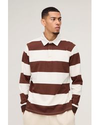 Boohoo - Polo De Rugby De Manga Larga Con Aplique Bm Y Rayas - Lyst