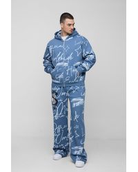 BoohooMAN - Tall kastiger Oversize Trainingsanzug mit Graffiti-Print und Kapuze - Lyst
