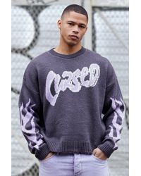 BoohooMAN - Oversized Boxy Brushed Graphic Knitted Jumper - Lyst