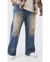 BoohooMAN - Plus Relaxed Rigid Flare Self Fabric Applique Gusset Jeans - Lyst