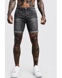 BoohooMAN Stretch Skinny Fit Charcoal Jean Shorts - Gray