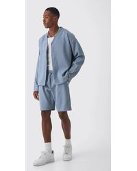 BoohooMAN - Pleated Longsleeve Collarless Boxy Shirt & Short Set - Lyst