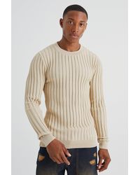 BoohooMAN - Langärmliger gerippter Muscle-Fit Pullover - Lyst