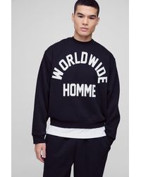 BoohooMAN - Oversized Boxy Worldwide Print Sweatshirt - Lyst