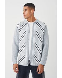 BoohooMAN - Long Sleeve Rib Collar Jacquard Knit Shirt - Lyst