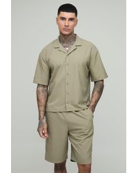 BoohooMAN - Tall kastiges Oversize Stretch-Hemd & Komfort-Shorts - Lyst