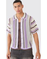 BoohooMAN - Oversized Boxy Open Knit Stripe Shirt - Lyst