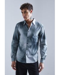 BoohooMAN - Long Sleeve Marble Printed Poplin Shirt - Lyst