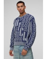 BoohooMAN - Oversized Boxy Ofcl Contrast Knitted Sweater - Lyst