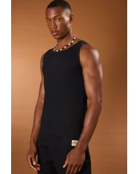 BoohooMAN - Muscle Fit Textured Tank With Woven Tab - Lyst