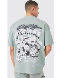 BoohooMAN - Oversized Extended Neck Ofcl Racing Acid Wash T-shirt - Lyst