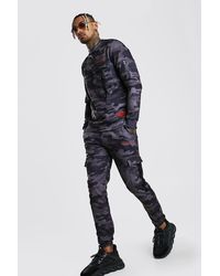 BoohooMAN Official Camo Utility Jumper Tracksuit - Gray