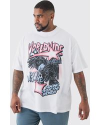 BoohooMAN - Plus Oversized Worldwide Eagle T-shirt In White - Lyst
