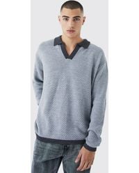 BoohooMAN - Long Sleeved Oversized Contrast Collar Knitted Polo - Lyst