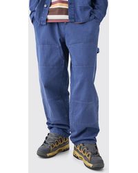 Boohoo - Baggy Rigid Elastic Waist Denim Carpenter Jeans In Dark Blue - Lyst
