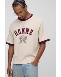 BoohooMAN - Boxy Fit Homme Embroidered Raglan Ringer Waffle T-Shirt - Lyst