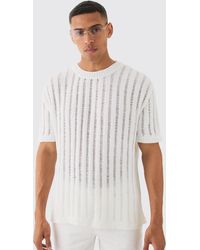 BoohooMAN - Oversized Open Ladder Stitch Knitted T-shirt In White - Lyst