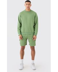 BoohooMAN - Man Signature Extended Neck Cargo Sweat Short Tracksuit - Lyst