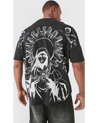 BoohooMAN - Oversized Over The Seam Renaissance Line Print T-shirt - Lyst