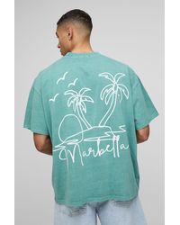 BoohooMAN - Oversized Extended Neck Line Drawn Marbella Graphic Washed T-shirt - Lyst