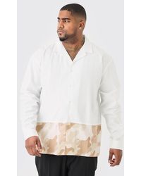 BoohooMAN - Plus Longsleeve Drop Revere Poplin Camouflage Print Shirt - Lyst