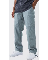 BoohooMAN - Relaxed Multi Cargo Ripstop Trouser With Woven Tab - Lyst