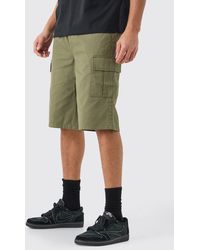 BoohooMAN - Elastic Waist Khaki Relaxed Fit Longer Length Cargo Shorts - Lyst