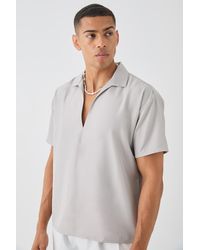 BoohooMAN - Oversized V Neck Dropped Shoulder Shirt In Off White - Lyst