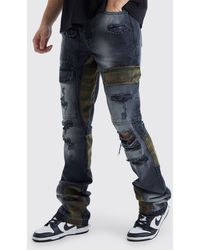 BoohooMAN - Tall Slim Rigid Flare Camo Repair Cargo Jeans - Lyst
