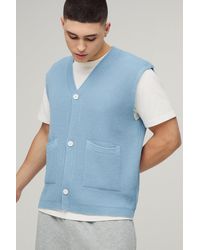 BoohooMAN - Kastiges geripptes Strick-vesttop mit Knöpfen - Lyst