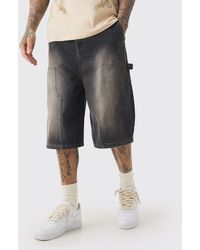 BoohooMAN - Tall Carpenter Detail Denim Jorts In Grey - Lyst