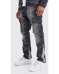 BoohooMAN - Slim Rigid Flare Overdyed Distressed Cargo Jeans - Lyst