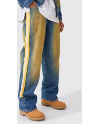 BoohooMAN - Nfl Chiefs Baggy Rigid Popper Hem Tape Detail Tinted Jeans - Lyst