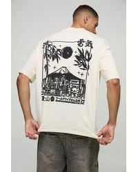 Boohoo - Camiseta Oversize Con Cuello Extendido Y Estampado Gráfico De Volcán - Lyst